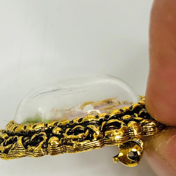 Vintage Bubble Brooch Pressed Flowers Antique Gold - Picture 2 of 9